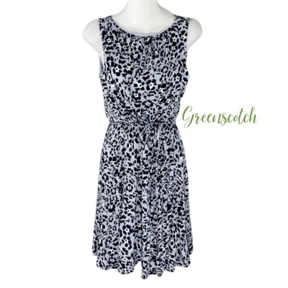 NWT Loft blue floral leopard print sleeveless belted blouson dress XS M10